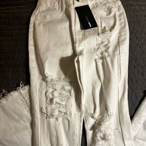 Fashion Nova Distressed White Skinny Jeans